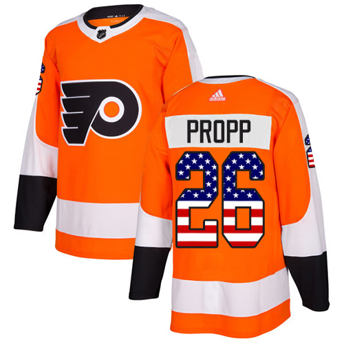 Adidas Flyers #26 Brian Propp Orange Home Authentic USA Flag Stitched NHL Jersey